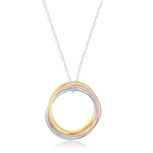 Sterling Silver Triple Ring Necklace - Tri-Color