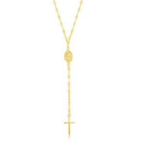 Sterling Silver Layered Flat Mirror and Mariner Rosary Chain - Gold Plated