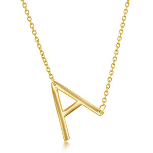 Sterling Silver Sideways A Initial Necklace - Gold Plated
