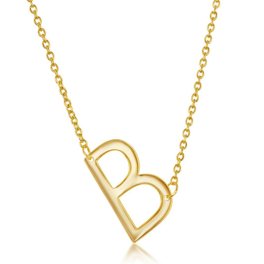 Sterling Silver Sideways B Initial Necklace - Gold Plated