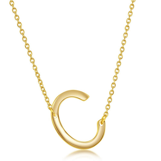 Sterling Silver Sideways C Initial Necklace - Gold Plated