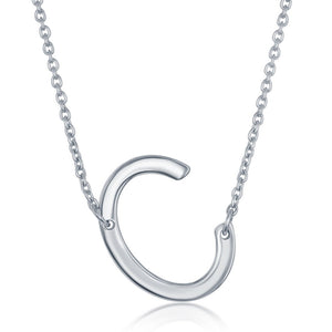 Sterling Silver Sideways C Initial Necklace