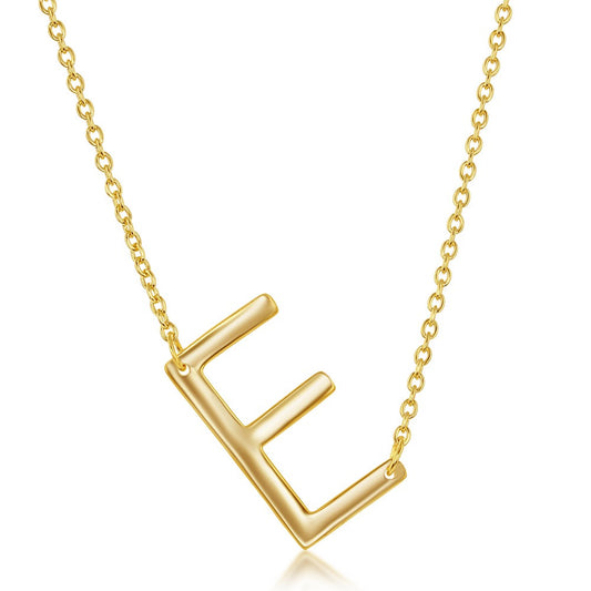 Sterling Silver Sideways E Initial Necklace - Gold Plated