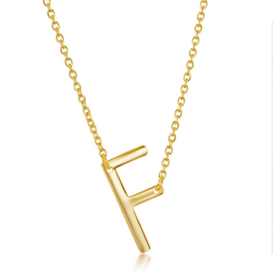 Sterling Silver Sideways F Initial Necklace - Gold Plated