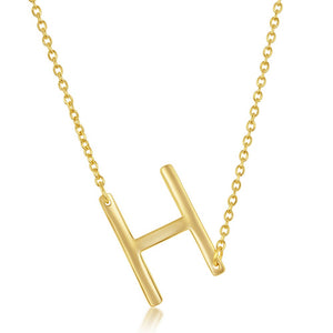 Sterling Silver Sideways H Initial Necklace - Gold Plated