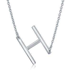 Sterling Silver Sideways H Initial Necklace