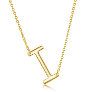Sterling Silver Sideways I Initial Necklace - Gold Plated