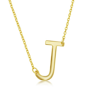 Sterling Silver Sideways J Initial Necklace - Gold Plated