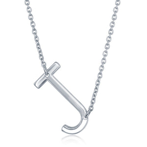 Sterling Silver Sideways J Initial Necklace