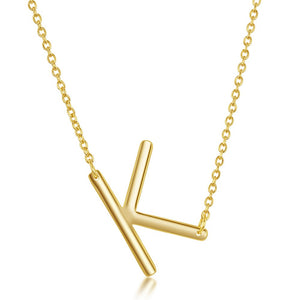 Sterling Silver Sideways K Initial Necklace - Gold Plated