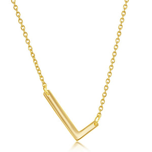 Sterling Silver Sideways L Initial Necklace - Gold Plated