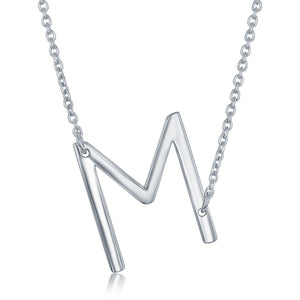 Sterling Silver Sideways M Initial Necklace