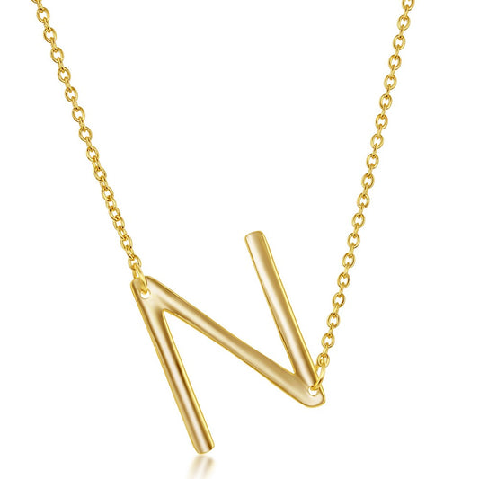 Sterling Silver Sideways N Initial Necklace - Gold Plated
