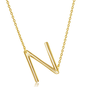 Sterling Silver Sideways N Initial Necklace - Gold Plated