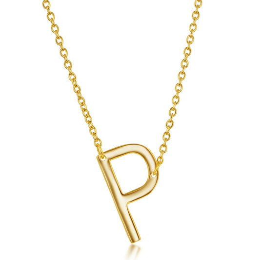 Sterling Silver Sideways P Initial Necklace - Gold Plated