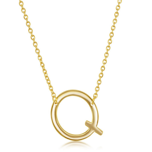 Sterling Silver Sideways Q Initial Necklace - Gold Plated