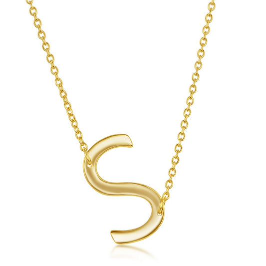 Sterling Silver Sideways S Initial Necklace - Gold Plated