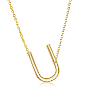 Sterling Silver Sideways U Initial Necklace - Gold Plated