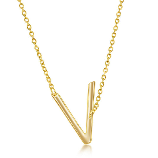 Sterling Silver Sideways V Initial Necklace - Gold Plated