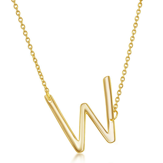 Sterling Silver Sideways W Initial Necklace - Gold Plated