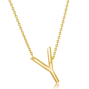 Sterling Silver Sideways Y Initial Necklace - Gold Plated