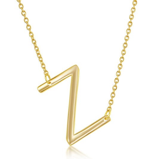 Sterling Silver Sideways Z Initial Necklace - Gold Plated