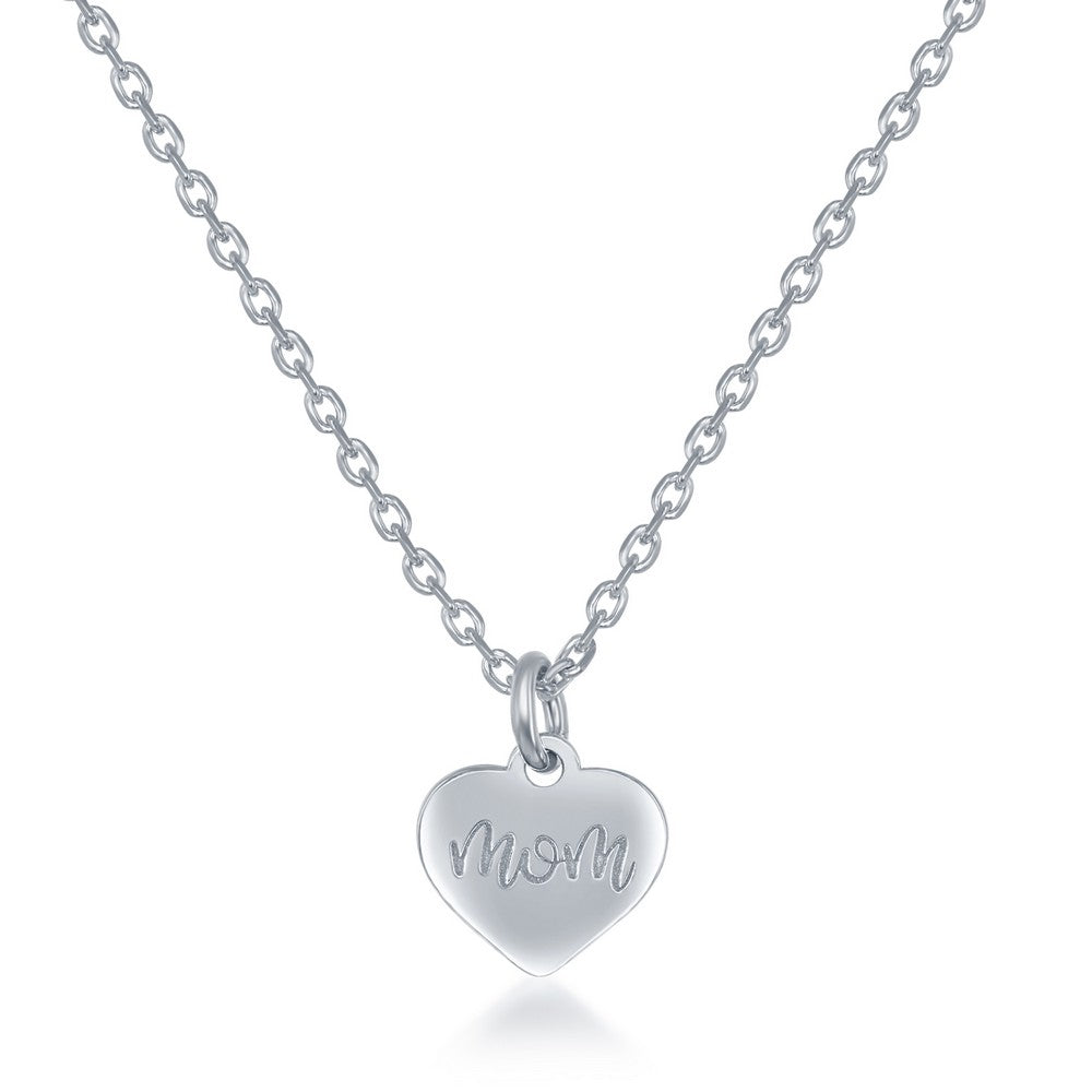 Sterling Silver 2PC Tag Heart Necklace Set - 16+2 Inch  Love You Forever Tag & 14+2 Mom Heart