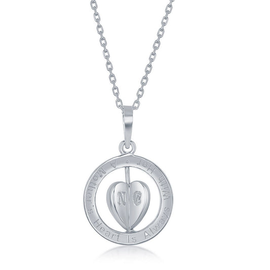 A Mother's Heart is Always with Her Children Spinning 3-D Heart, Sterling Silver Necklace