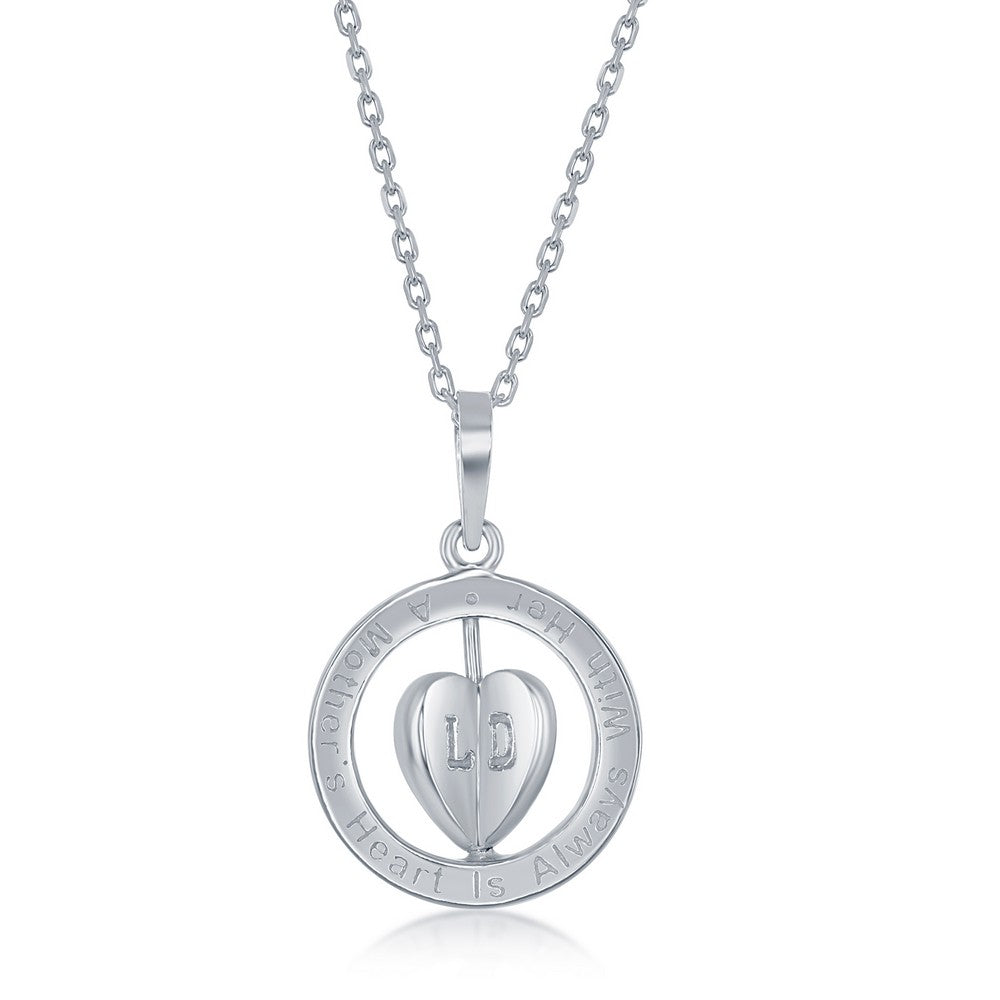 A Mother's Heart is Always with Her Children Spinning 3-D Heart, Sterling Silver Necklace