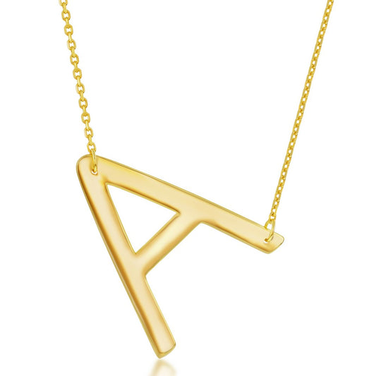 Sterling Silver (35MM) Large Sideways A Initial Necklace - Gold Plated