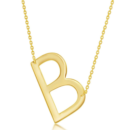 Sterling Silver (35MM) Large Sideways B Initial Necklace - Gold Plated