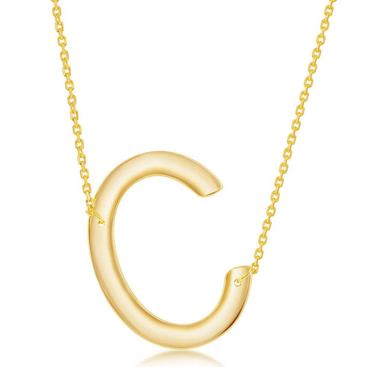 Sterling Silver (35MM) Large Sideways C Initial Necklace - Gold Plated