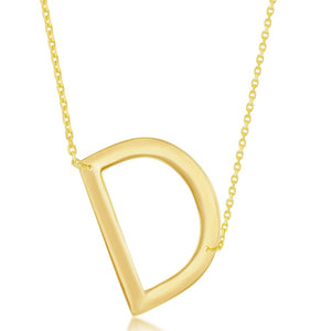 Sterling Silver (35MM) Large Sideways D Initial Necklace - Gold Plated