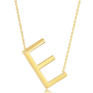 Sterling Silver (35MM) Large Sideways E Initial Necklace - Gold Plated