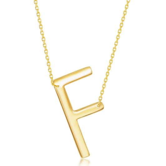Sterling Silver (35MM) Large Sideways F Initial Necklace - Gold Plated