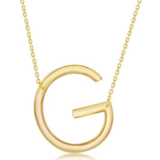 Sterling Silver (35MM) Large Sideways G Initial Necklace - Gold Plated