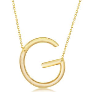 Sterling Silver (35MM) Large Sideways G Initial Necklace - Gold Plated