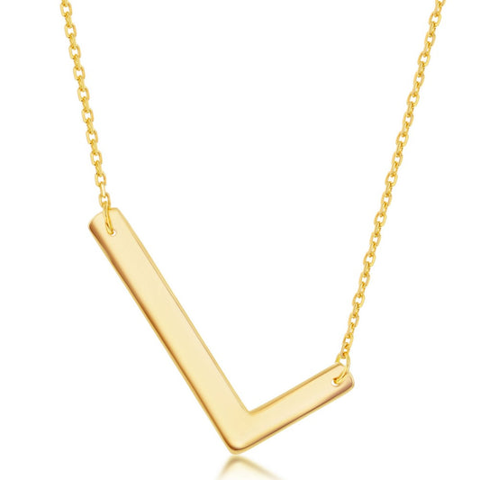 Sterling Silver (35MM) Large Sideways L Initial Necklace - Gold Plated
