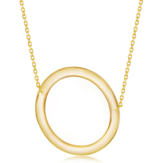 Sterling Silver (35MM) Large Sideways O Initial Necklace - Gold Plated