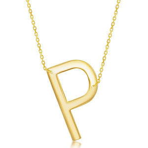 Sterling Silver (35MM) Large Sideways P Initial Necklace - Gold Plated