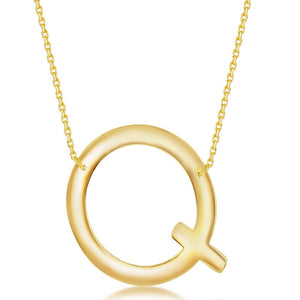 Sterling Silver (35MM) Large Sideways Q Initial Necklace - Gold Plated