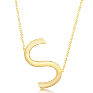 Sterling Silver (35MM) Large Sideways S Initial Necklace - Gold Plated