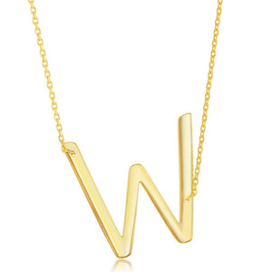 Sterling Silver (35MM) Large Sideways W Initial Necklace - Gold Plated