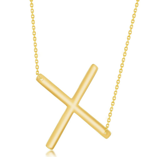 Sterling Silver (35MM) Large Sideways X Initial Necklace - Gold Plated