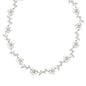 Sterling Silver Alternating White FWP Flowers & Clear CZ Leaves On Branch Necklace