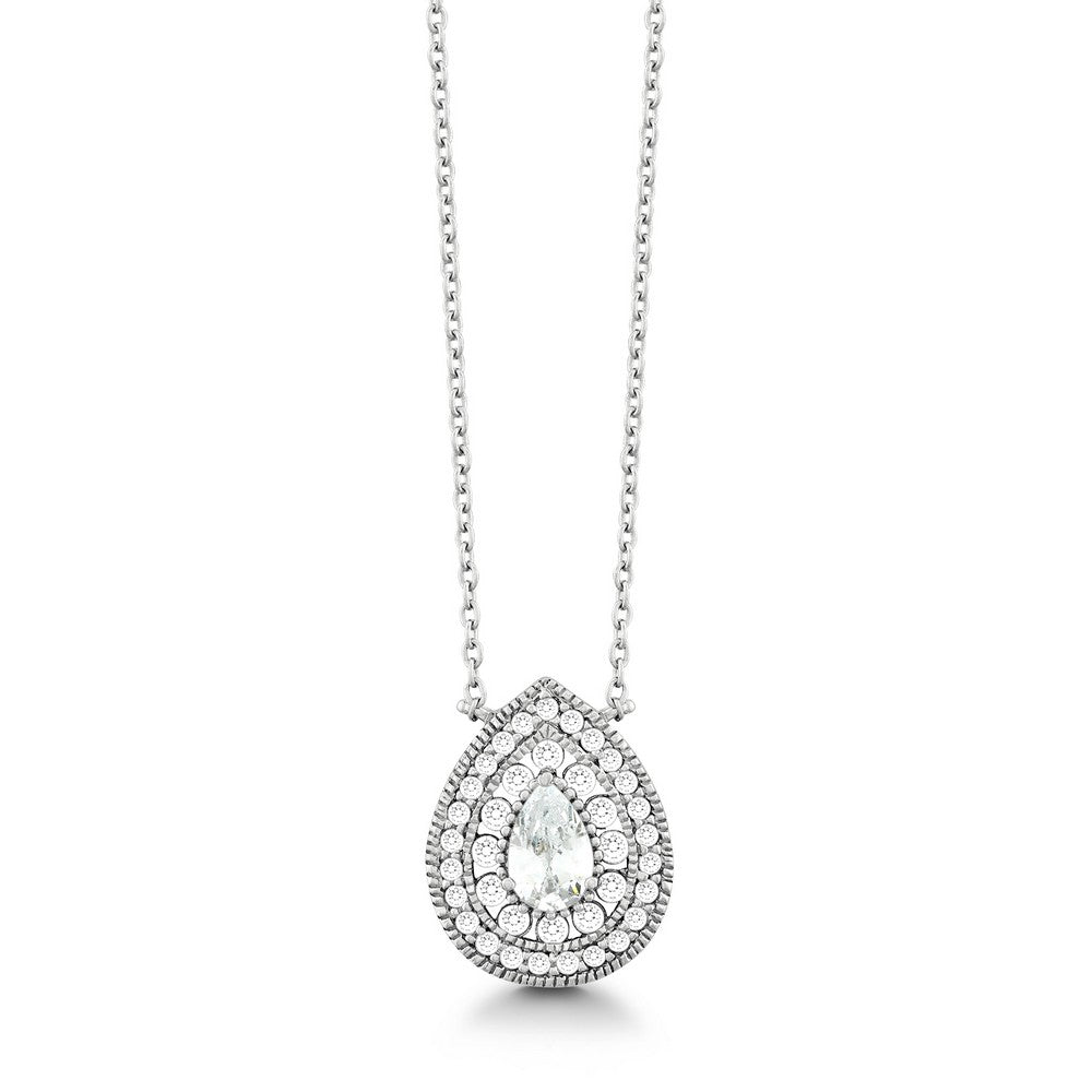 Sterling Silver Tearshaped Micro Pave Necklace