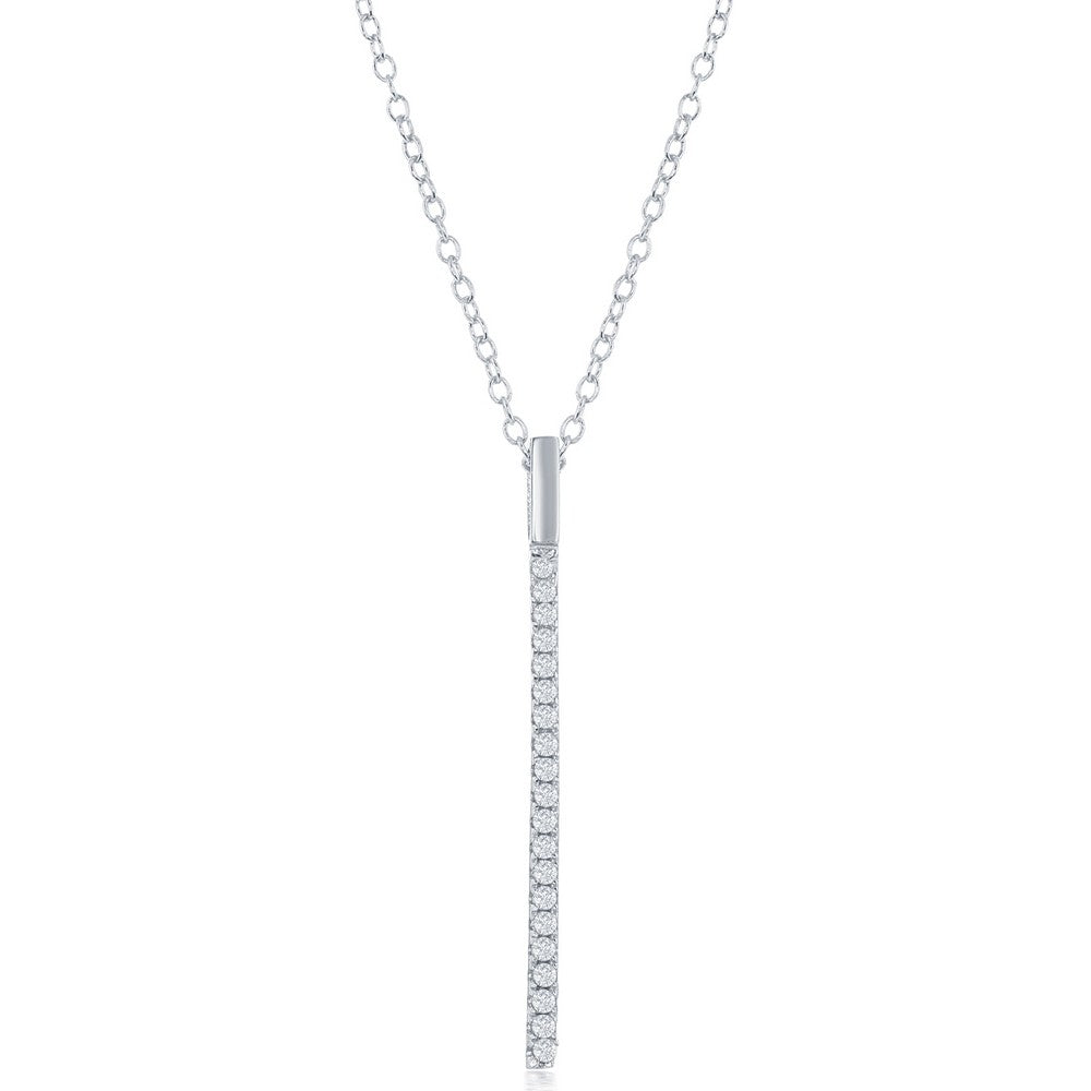 Sterling Silver CZ Vertical Bar Necklace