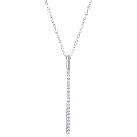 Sterling Silver CZ Vertical Bar Necklace