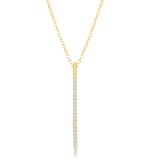 Sterling Silver CZ Vertical Bar Necklace - Gold Plated