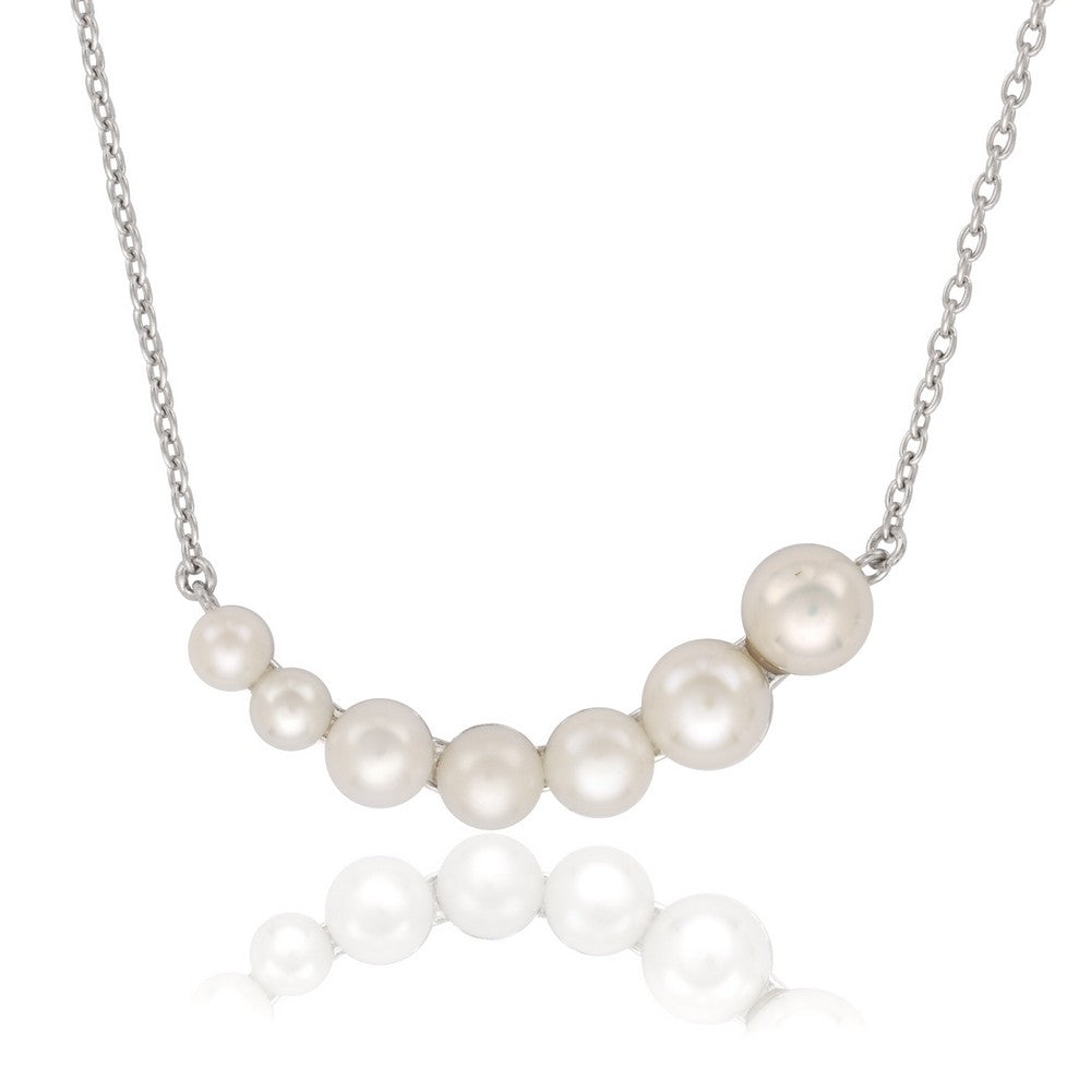 Sterling Silver Graduating Pearl Curved Bar Necklace